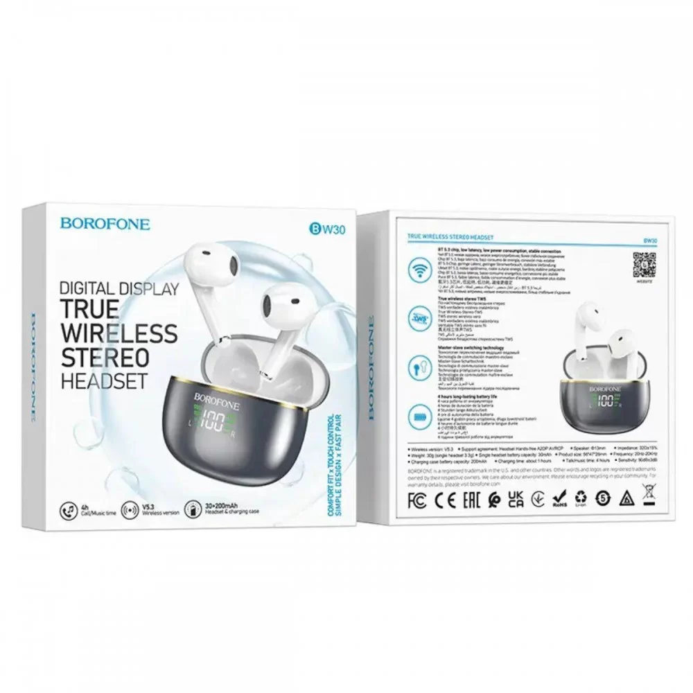 Навушники BOROFONE BW30 Cheerful true wireless BT headset Bright Metal Gray (BW30BMG)