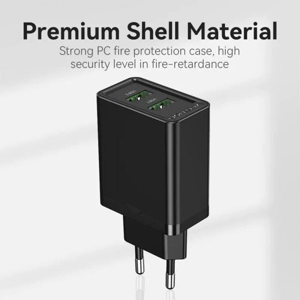 Зарядний пристрій Vention Two-Port USB(A+A) Wall Charger (18W/18W) EU-Plug Black (FBAB0-EU) (FBAB0-EU)