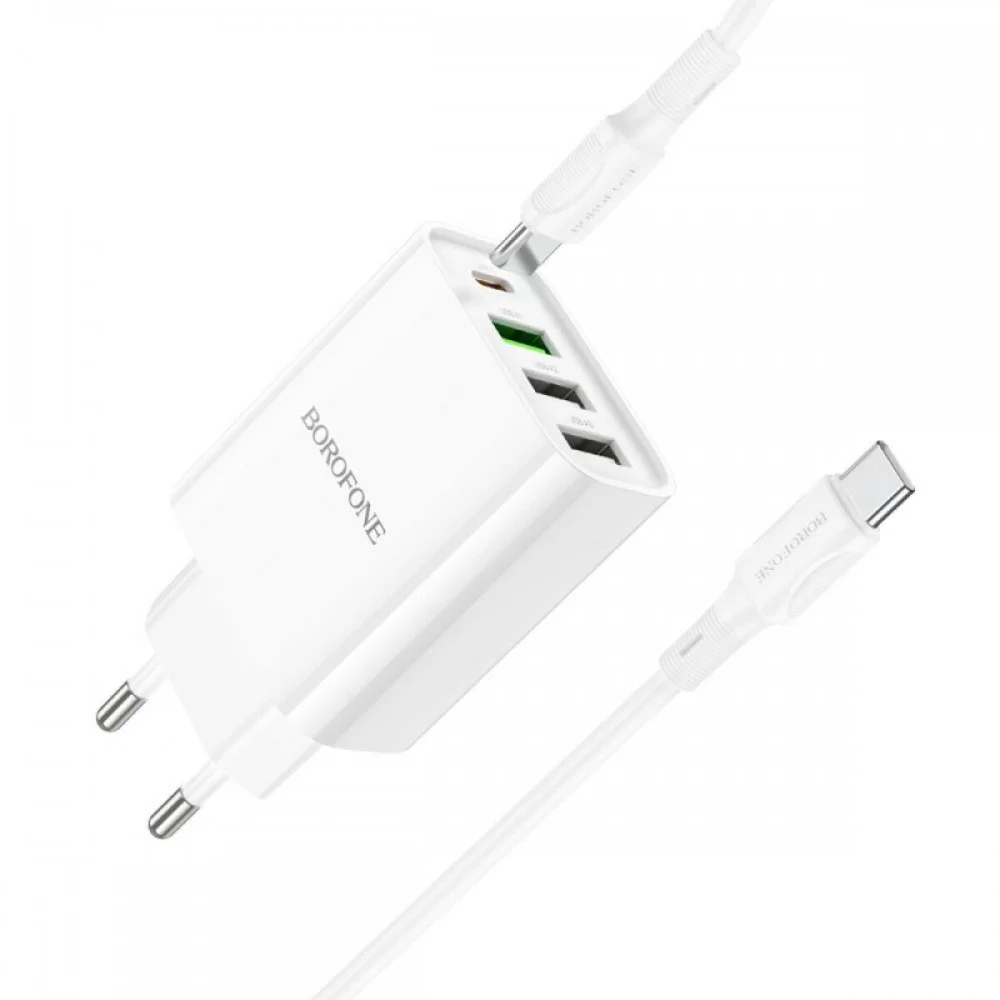 Мережевий зарядний пристрій BOROFONE BA79A Clever four-port PD20W(1C3A) charger set(Type-C to Type-C) White (BA79ACCW)