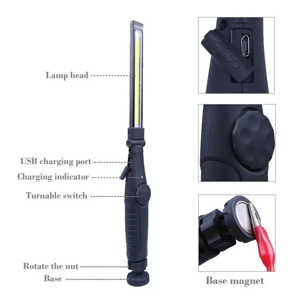 Фонарь для кемпинга BL-W55 + COB (180º на 180º/магнит/microUSB/Li-Ion)- черный