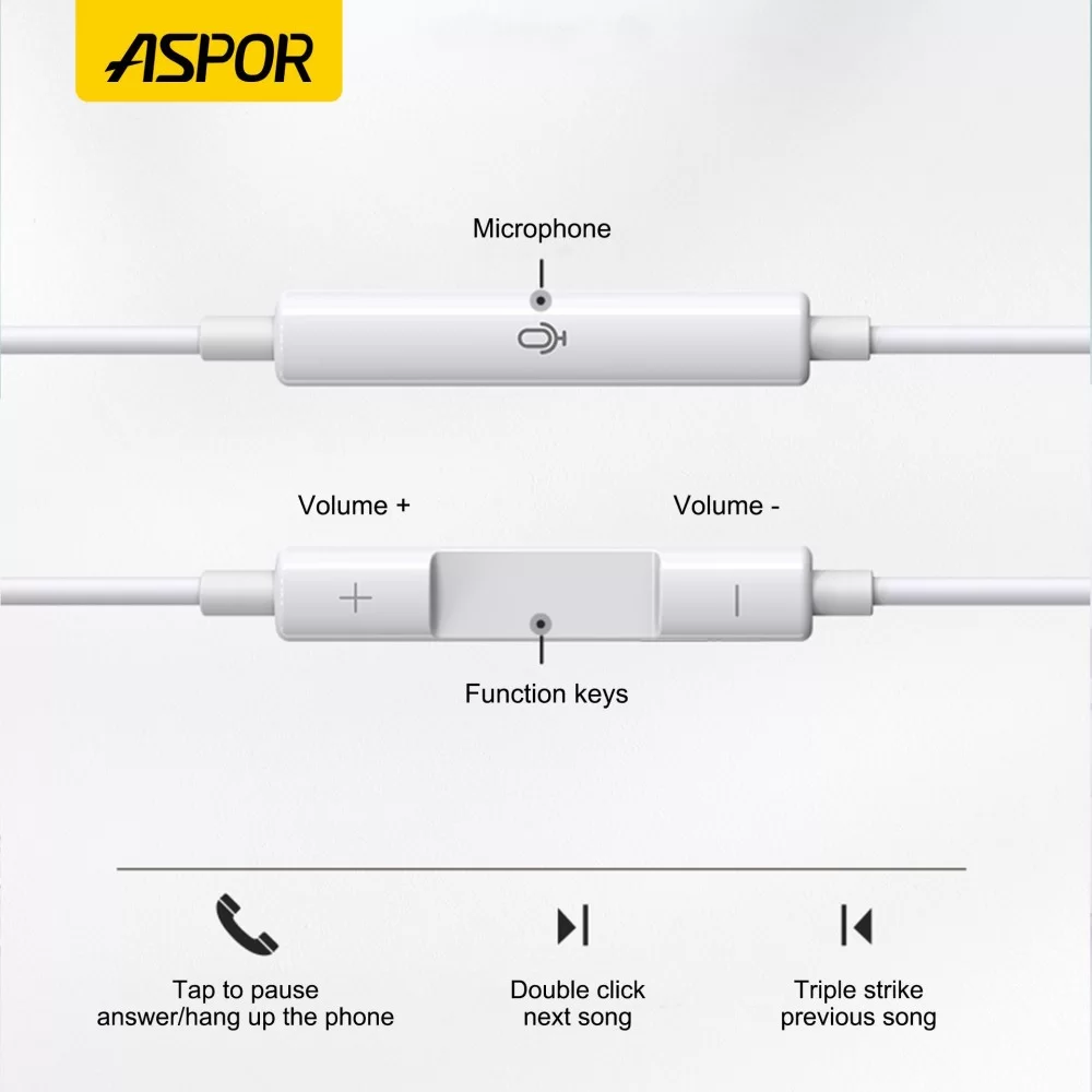 Наушники с микрофоном Aspor A236 EarPhone Lightning- белый