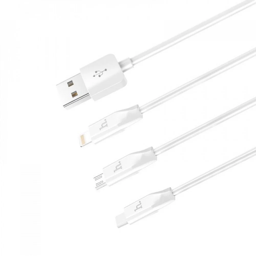 Кабель Hoco X1 Rapid charging 3в1 (Lightning/micro USB/Type-C) 1м- белый