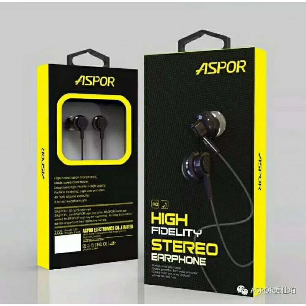 Наушники с микрофоном Aspor EA-21- черный