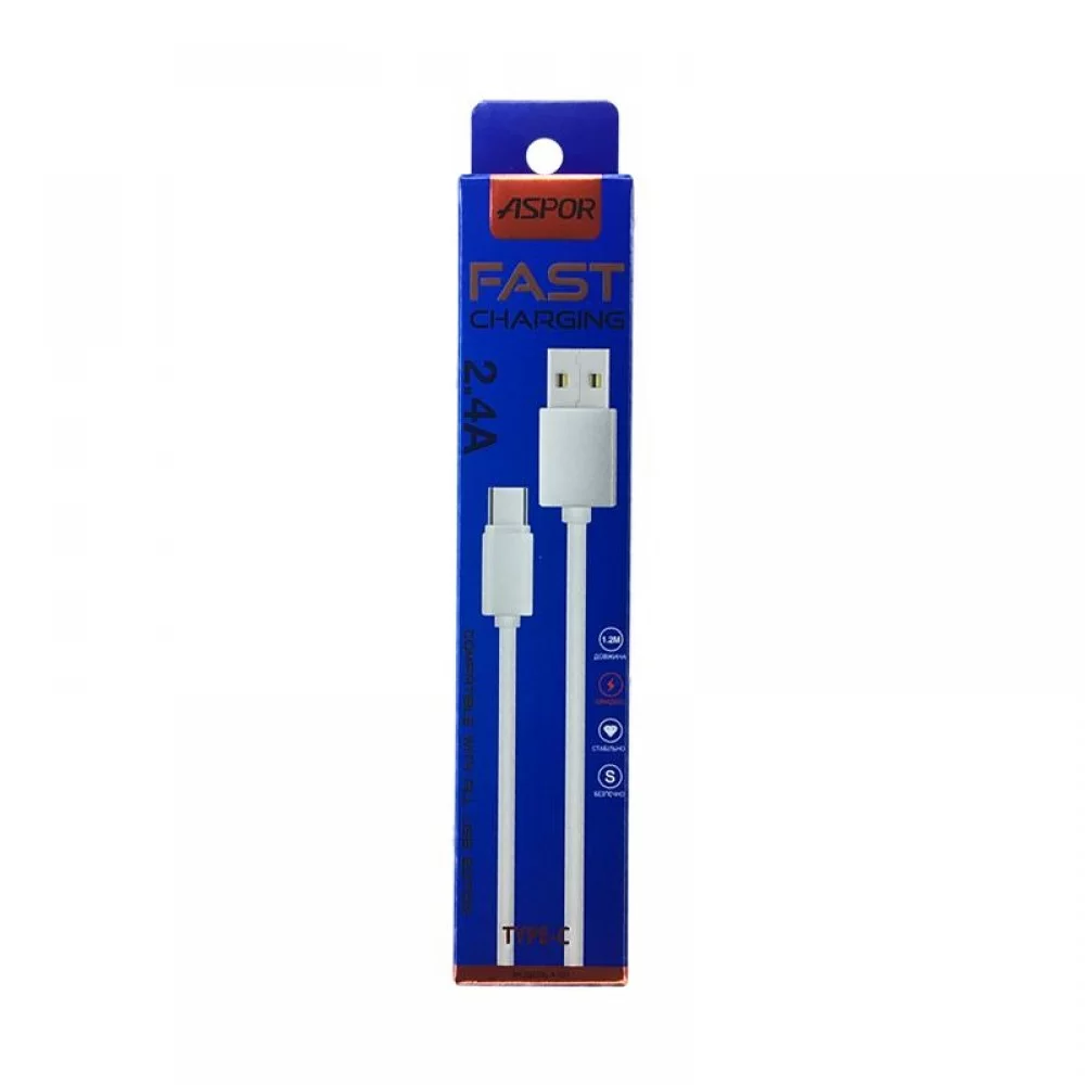 Кабель Aspor A107 Eco USB – Type-C 2.1A/1.2м- белый