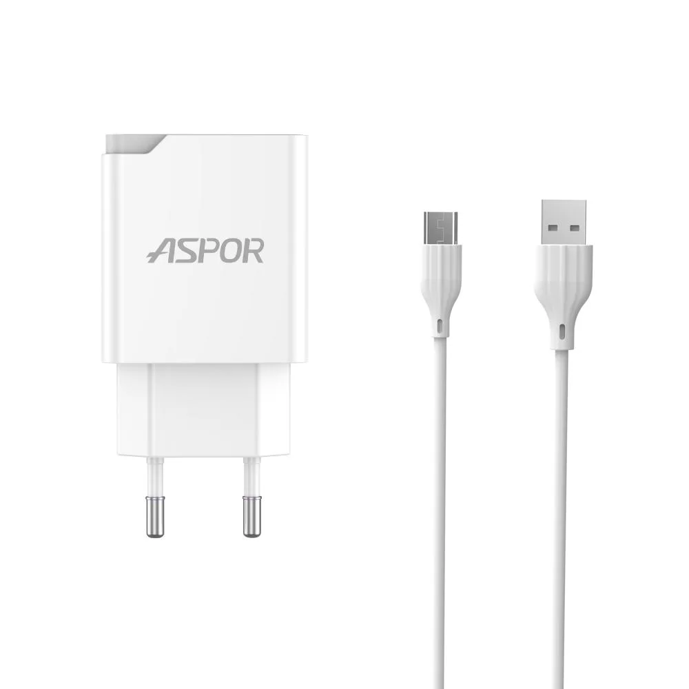Сетевое зарядное устройство Aspor A822 Fast Charger (18W QC3.0 1USB/3A) + USB кабель Type-C- белый