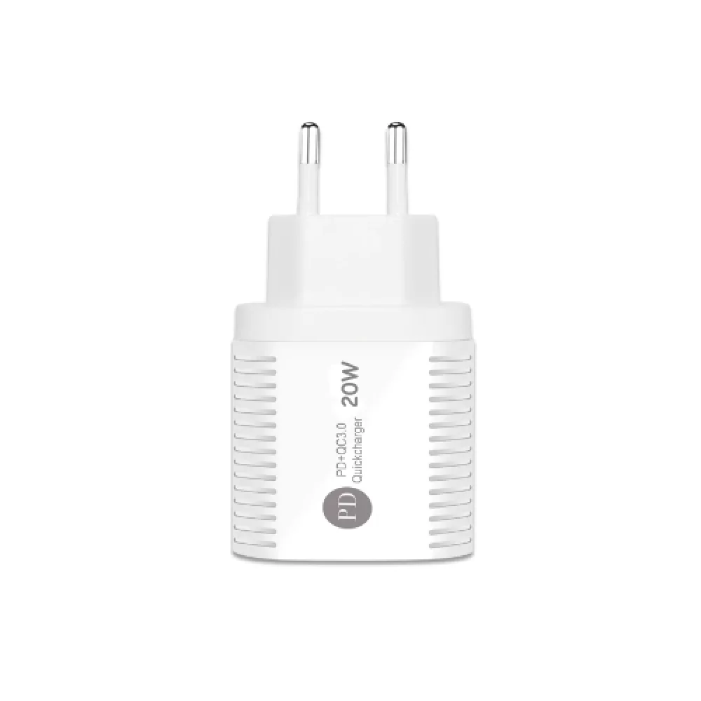 Сетевое зарядное устройство Aspor PD002 Premium Series (USB-C/USB QC 3.0/PD 20W) + кабель USB – Lightning- белый
