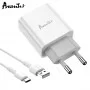 Сетевое зарядное устройство Avantis A825 (1USB/2.1A) + USB кабель Type-C- белый