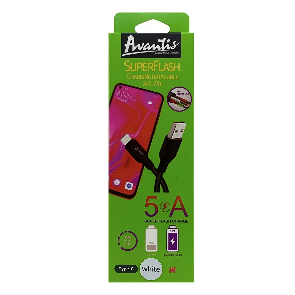 Кабель Avantis AC-75t Super Flash USB – Type-C- белый
