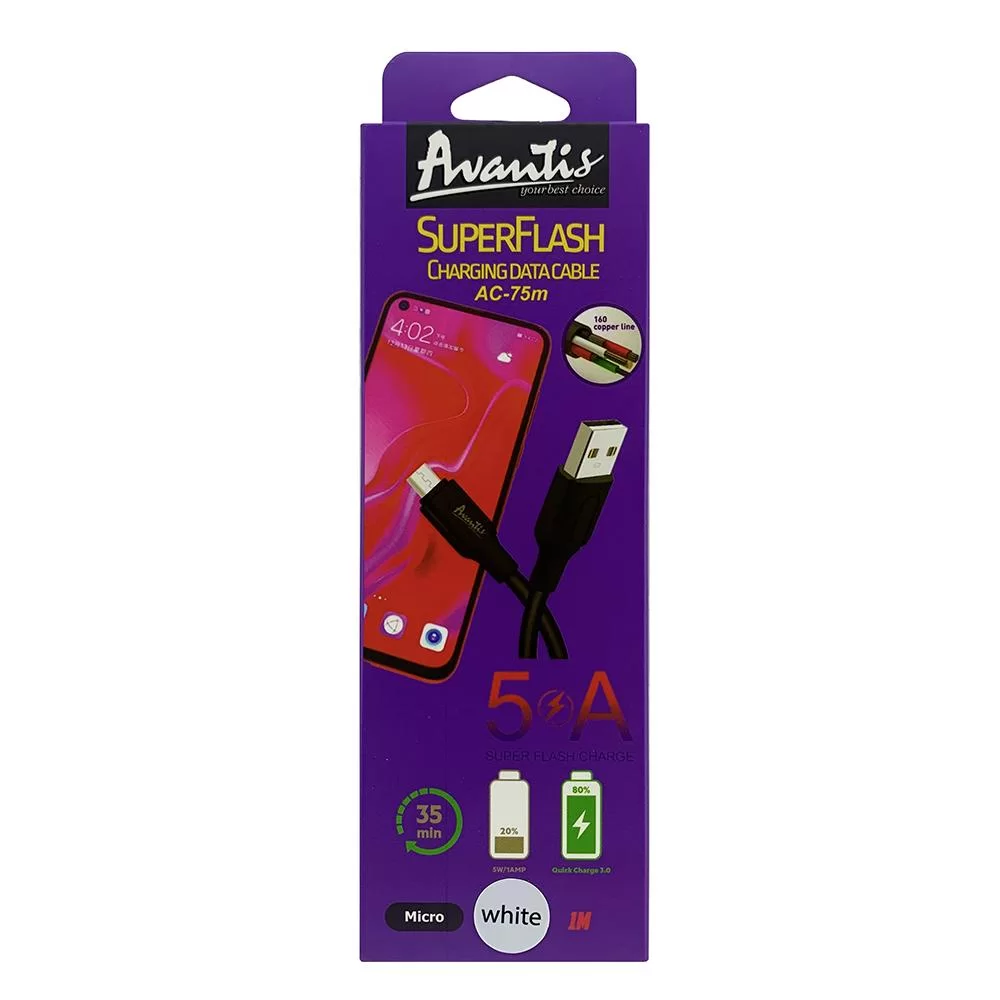 Кабель Avantis AC-75m Super Flash USB – Micro- белый