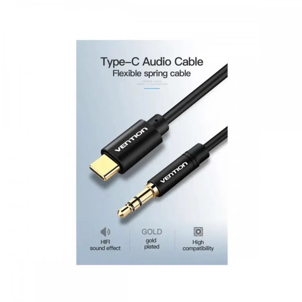 Кабель Перехідник Vention Type-C to 3.5mm Male Spring Audio Cable 1M Black Metal Type (BGABF) (BGABF)