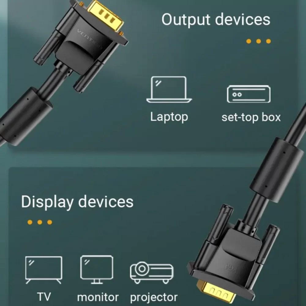 Кабель Vention VGA(3+6) Male to Male Cable with ferrite cores 3M Black (DAEBI) (DAEBI)