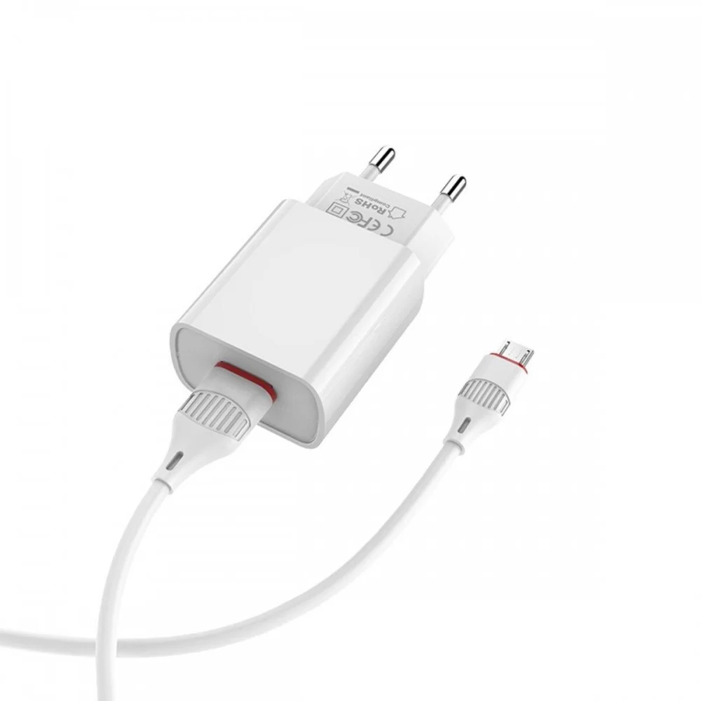 Мережевий зарядний пристрій BOROFONE BA20A Sharp single port charger set(Micro) White (BA20AMW)