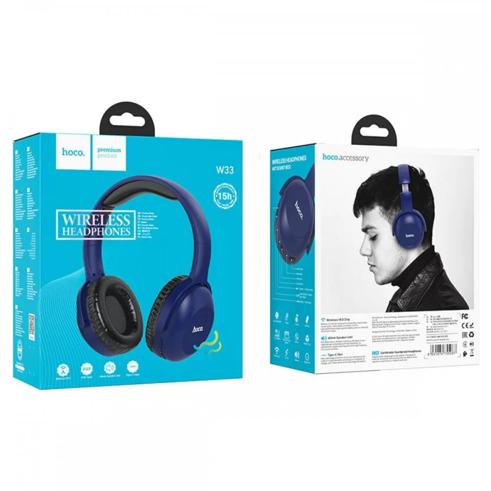 Навушники HOCO W33 Art sount BT headset Blue (6931474755087)