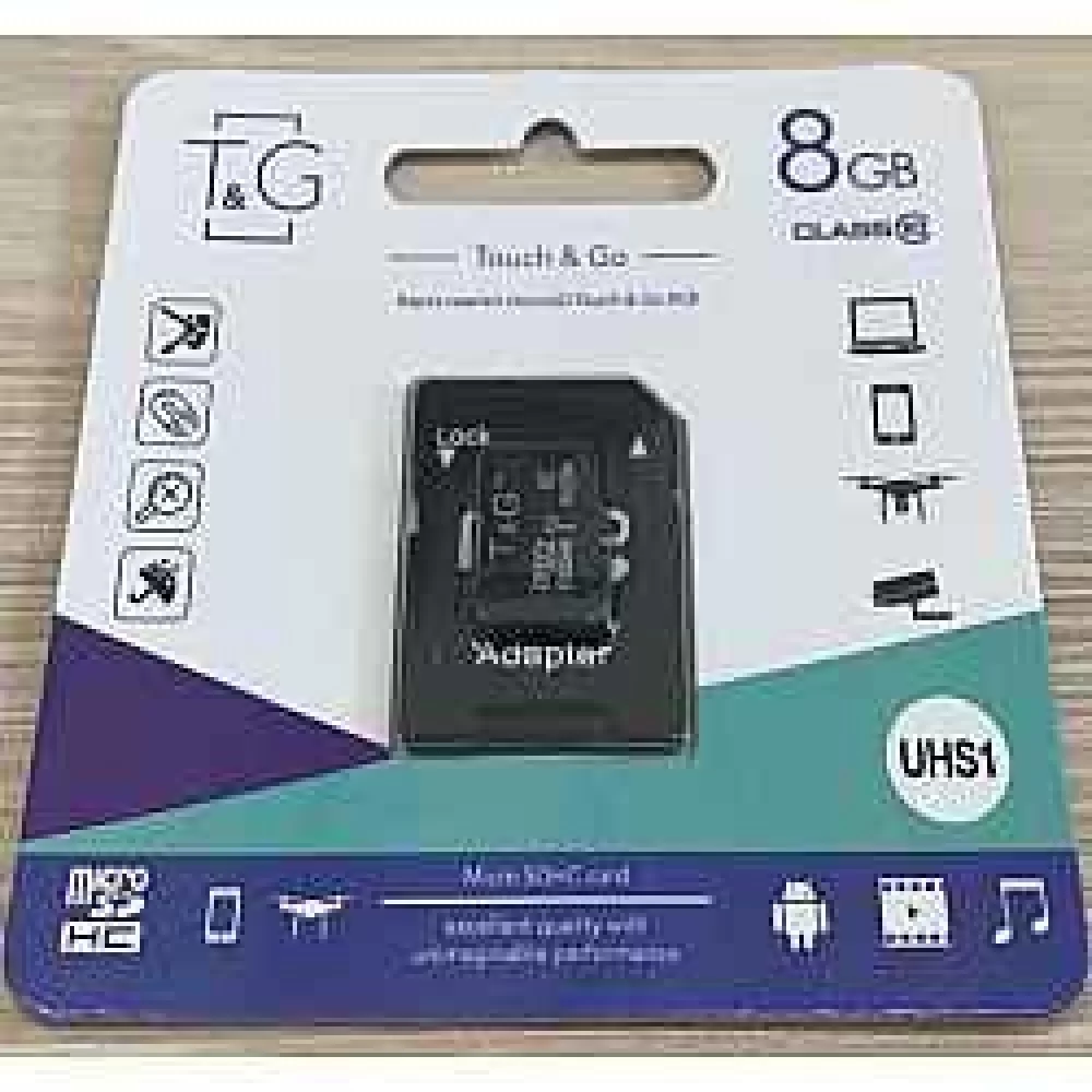 Карта пам'яті T&G MicroSDHC (UHS-1) 8gb 10 Class & Adapter
