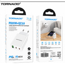 Сетевое Зарядное Устройство TORNADO TD-18 (PD20W+QC3.0)