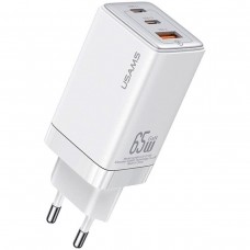 Мережевий зарядний пристрій Usams US-CC180 65W ACC 3 Ports GaN Fast Charger (EU) -- Sandru series White (CC180TC02)