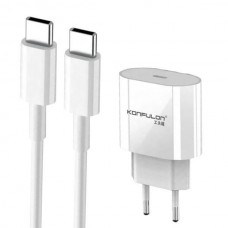 Мережевий зарядний пристрій Konfulon C71, Cable Type-C to Type-C, PD, 20W, White