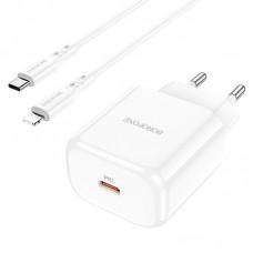Мережевий Зарядний Пристрій Borofone BN3 Premium, PD 20W, QC 3.0, Cable Type-C to Lightning, White