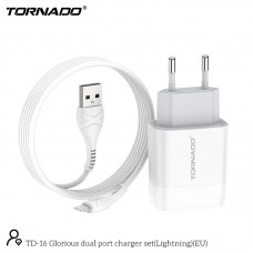 Сетевое зарядное устройство Tornado TD-16 (2USB/2.4A/1м) + USB кабель Lightning- белый