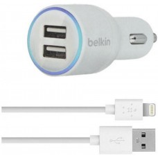 АЗУ  Belkin Dual Car Charger с Кабелем Lightning to USB (10 Watt/2.1A) White (ARM45242)
